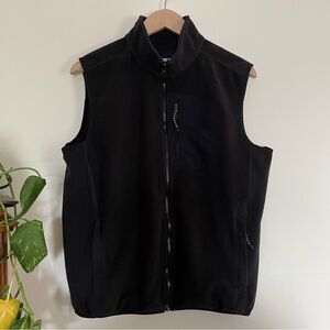 Lands' End Men’s Black Fleece Vest Stand-Up Collar Nylon Chest Pocket Size M
